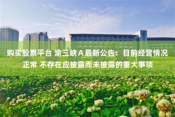 购买股票平台 渝三峡Ａ最新公告：目前经营情况正常 不存在应披露而未披露的重大事项