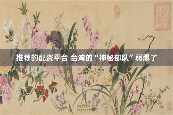 推荐的配资平台 台湾的“神秘部队”弱爆了
