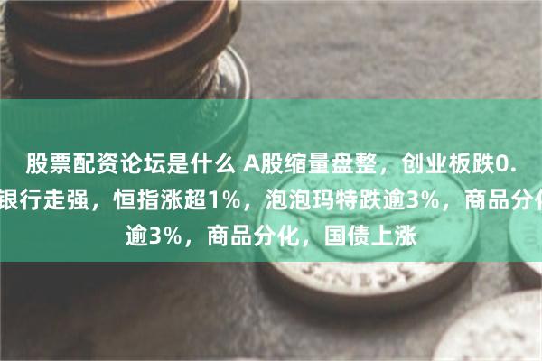 股票配资论坛是什么 A股缩量盘整，创业板跌0.8%，保险、银行走强，恒指涨超1%，泡泡玛特跌逾3%，商品分化，国债上涨